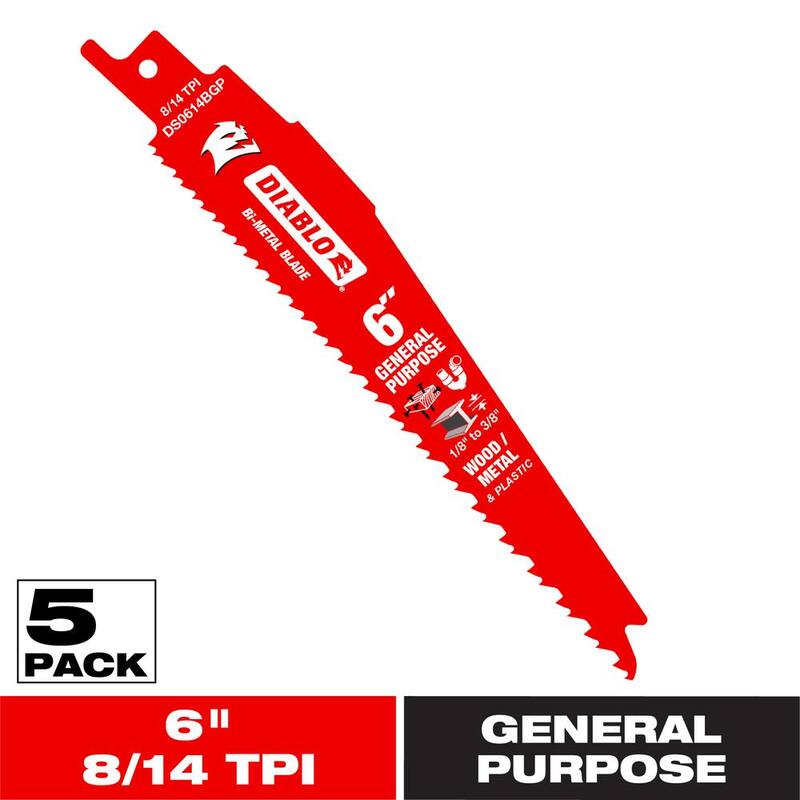 DIABLO 6 pulgadas 8/14 TPI Hojas para sierra reciprocante de bimetal para cortes de uso general - DS0614BGP5