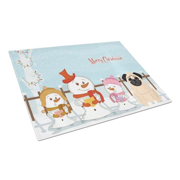 Carolines Treasures Carolines Treasures BB2339LCB Merry Christmas Carolers Pug Fawn Glass Cutting Board; Large - BB2339LCB