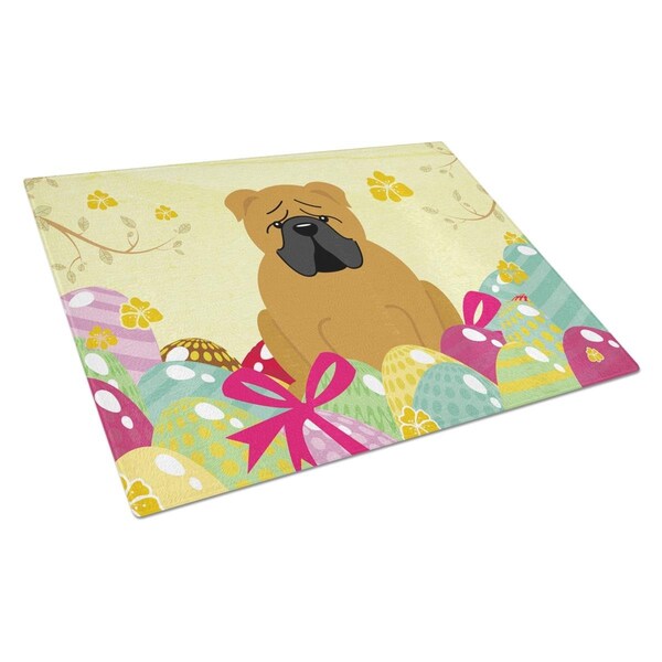 Carolines Treasures Easter Eggs English Bulldog Red Glass Cutting Board Large - BB6122LCB