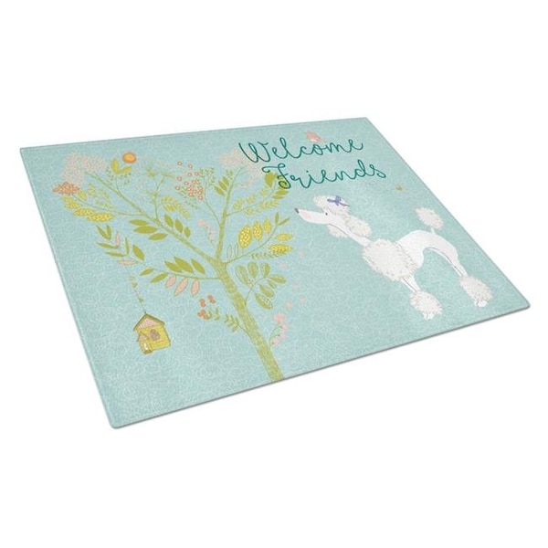 Carolines Treasures Carolines Treasures BB7614LCB Welcome Friends White Poodle Glass Cutting Board; Large - BB7614LCB
