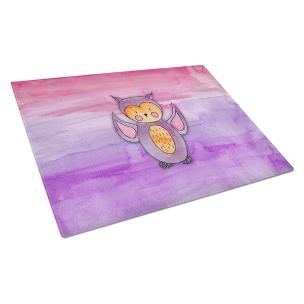 Carolines Treasures Pink & Purple Owl Watercolor Glass Cutting Board Large - BB7428LCB
