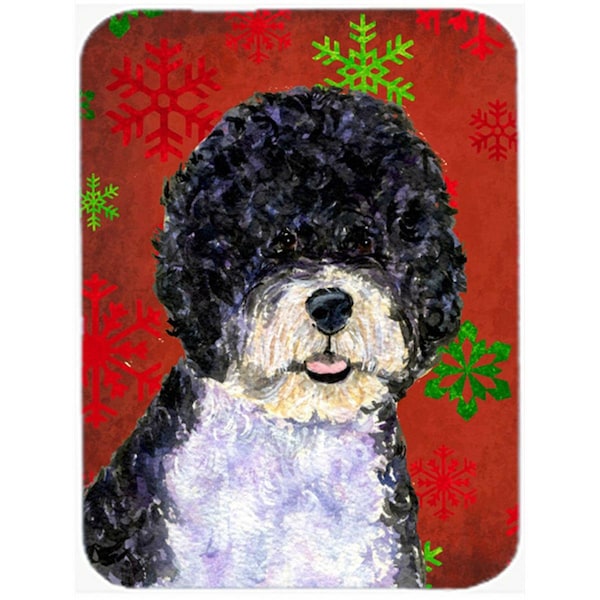 Carolines Treasures Portuguese Water Dog Red Green Snowflakes Christmas- Glass Cutting Board - Large - SS4697LCB