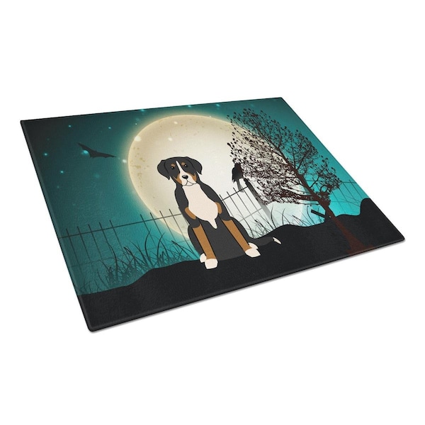 Carolines Treasures Halloween Scary Greater Swiss Mountain Dog Glass Cutting Board, Large - BB2227LCB