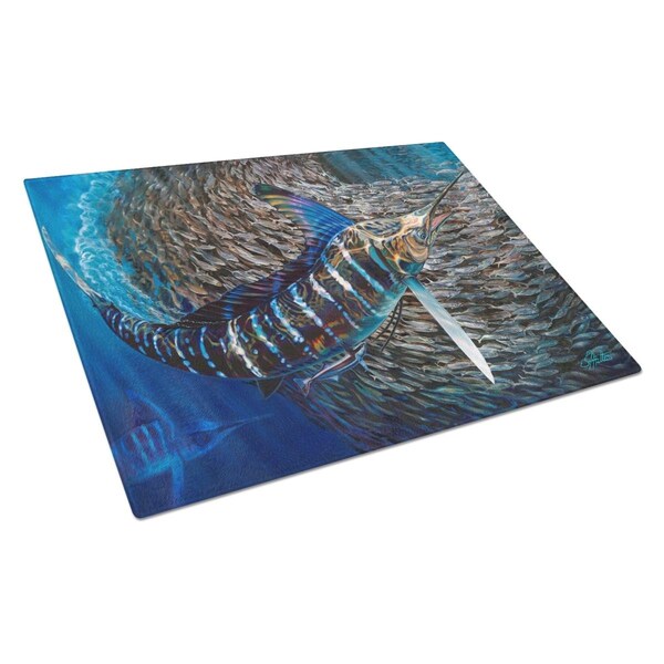 Carolines Treasures Striped Gem Striped Marlin Glass Cutting Board Large - JMA2014LCB