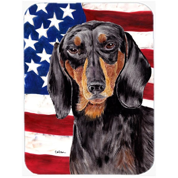 Carolines Treasures 15 x 12 in. USA American Flag with Dachshund Glass Cutting Board - Large - SC9003LCB