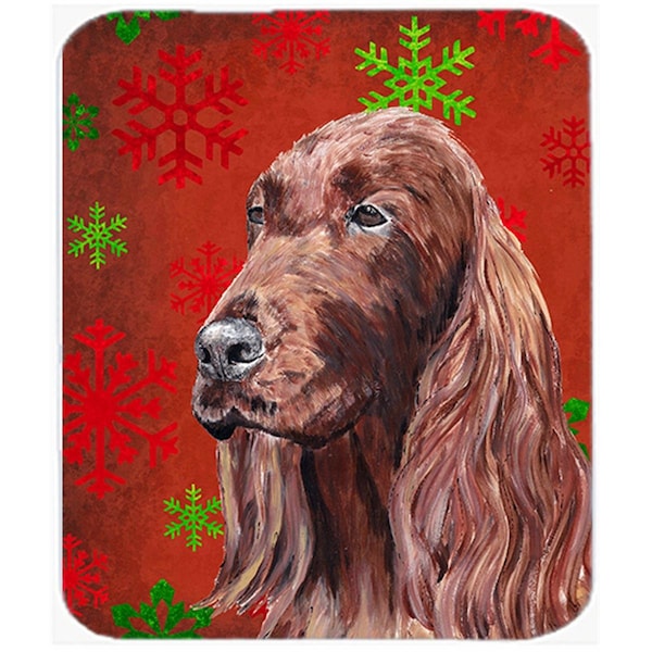 Carolines Treasures 15 x 12 in. Irish Setter Red Snowflake Christmas Glass Cutting Board- Large - SC9580LCB