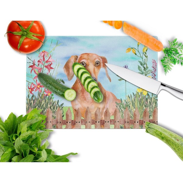Carolines Treasures Red Dachshund Spring Glass Cutting Board - Large - CK1269LCB