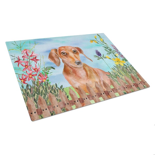 Carolines Treasures Red Dachshund Spring Glass Cutting Board - Large - CK1269LCB