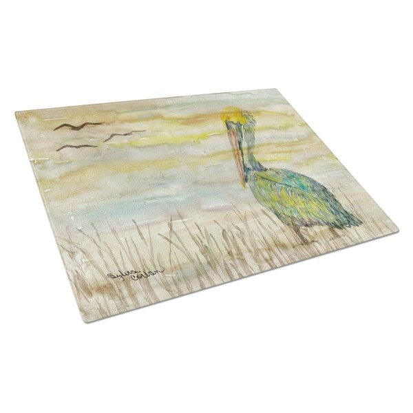 Carolines Treasures Pelican Yellow Sky Glass Cutting Board Large - SC2024LCB