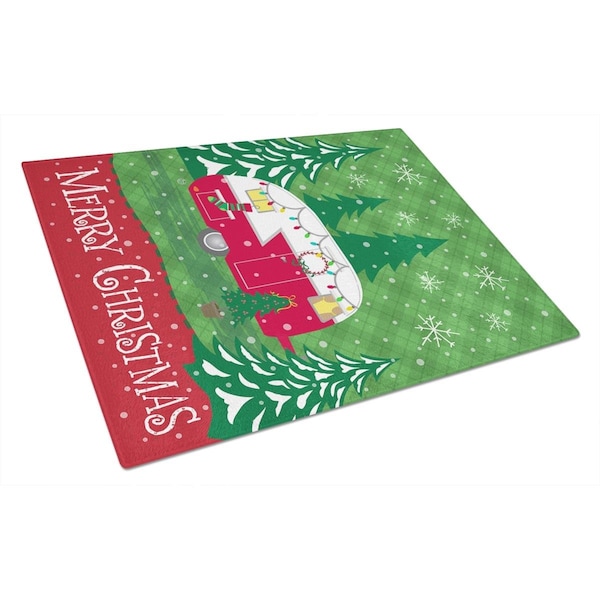 Carolines Treasures Christmas Vintage Glamping Trailer Glass Cutting Board Large - VHA3018LCB