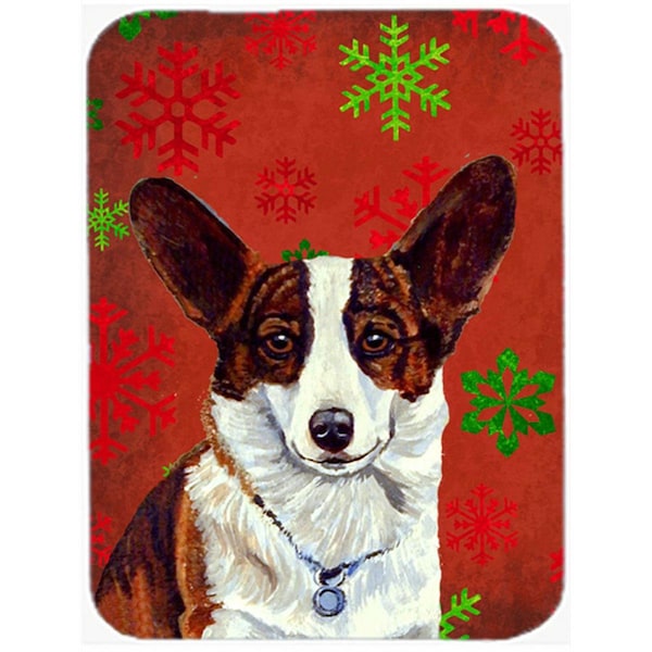 Carolines Treasures Corgi Red And Green Snowflakes Holiday Christmas Glass Cutting Board - Large - LH9333LCB