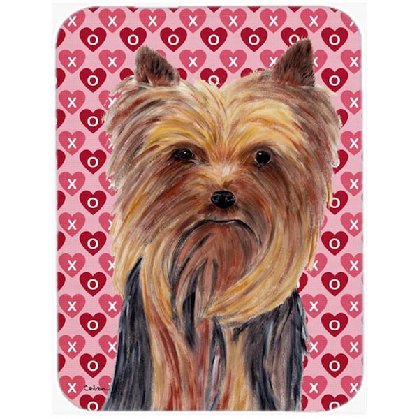 Carolines Treasures 12 x 15 in. Yorkie Hearts Love and Valentines Day Portrait Glass Cutting Board- Large - SC9274LCB