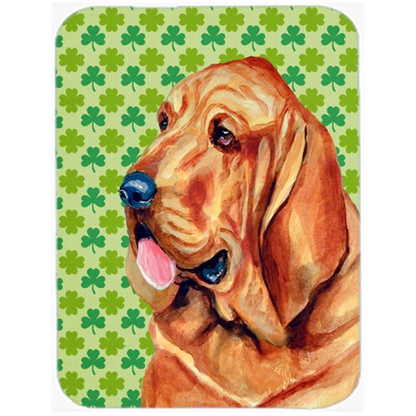 Carolines Treasures 15 x 12 in. Bloodhound St. Patricks Day Shamrock Portrait Glass Cutting Board - Large - LH9196LCB