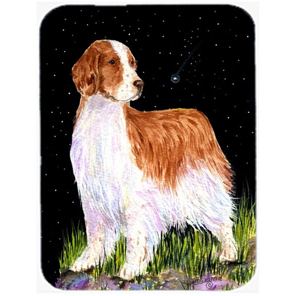 Carolines Treasures 12 x 15 in. Starry Night Welsh Springer Spaniel Glass Cutting Board- Large - SS8482LCB