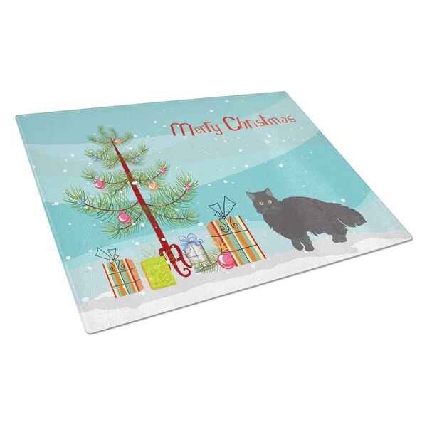 Carolines Treasures Black Persian Traditional Cat Merry Christmas Glass Cutting Board - Large - CK4680LCB