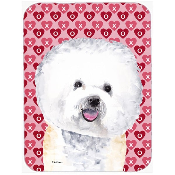 Carolines Treasures 12 x 15 in. Bichon Frise Hearts Love and Valentines Day Portrait Glass Cutting Board- Large - SC9278LCB
