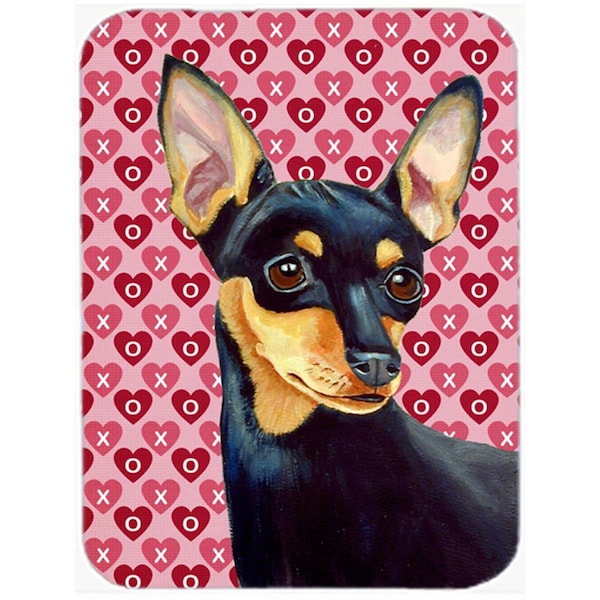 Carolines Treasures 15 x 12 in. Min Pin Hearts Love and Valentines Day Portrait Glass Cutting Board - Large - LH9155LCB