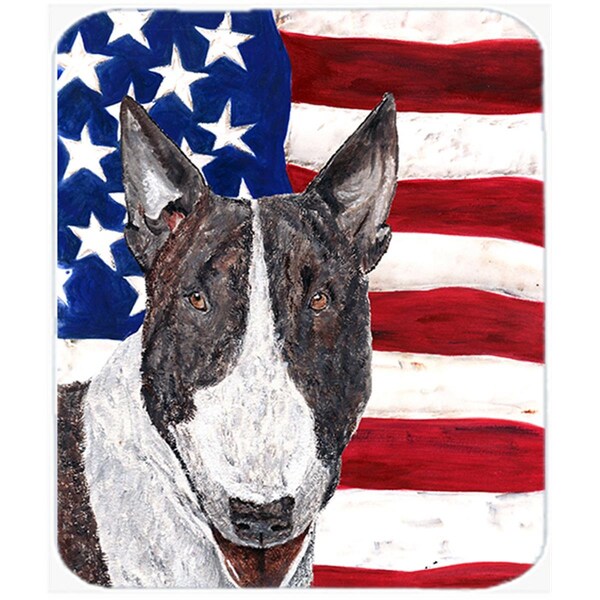 Carolines Treasures 15 X 12 In. Bull Terrier USA American Flag Glass Cutting Board Large Size - SC9519LCB
