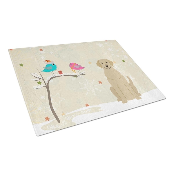 Carolines Treasures Christmas Presents Between Friends Yellow Labrador Glass Cutting Board, Large - BB2527LCB