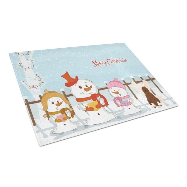 Carolines Treasures Merry Christmas Carolers Chinese Crested Cream Glass Cutting Board, Large - BB2444LCB