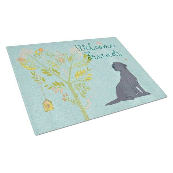 Carolines Treasures Welcome Friends Black Labrador Retriever Glass Cutting Board, Large - BB7595LCB