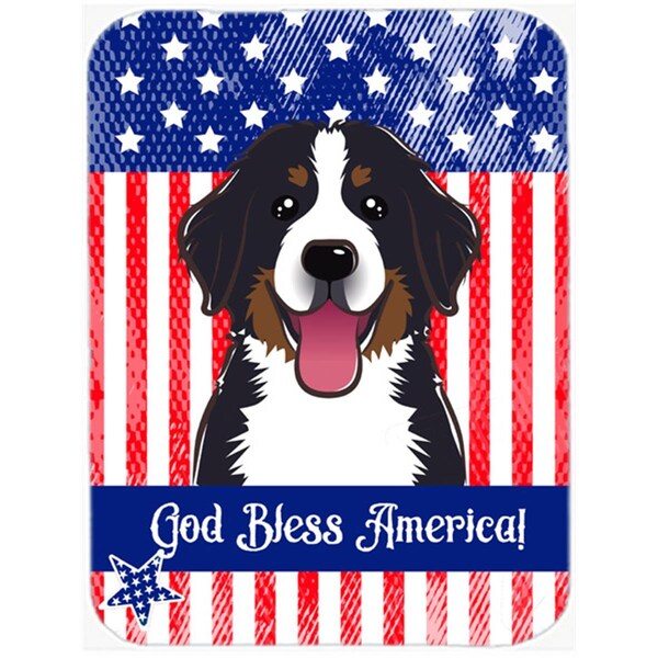 Carolines Treasures God Bless American Flag with Bernese Mountain Dog Glass Cutting Board- Large - BB2167LCB