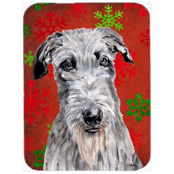 Carolines Treasures Scottish Deerhound Large Size Red Snowflakes Holiday Glass Cutting Board - SC9754LCB