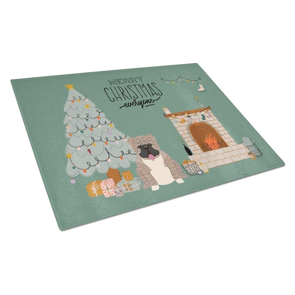 Carolines Treasures Grey Brindle English Bulldog Christmas Everyone Glass Cutting Board - Large - CK7689LCB