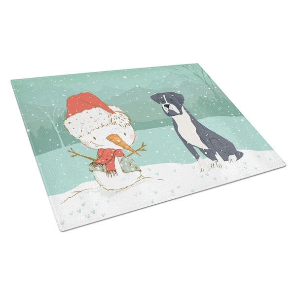 Carolines Treasures Black Boxer & Snowman Christmas Glass Cutting Board Large - CK2035LCB