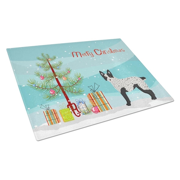 Carolines Treasures Texas Heeler Christmas Tree Glass Cutting Board Large - CK3877LCB