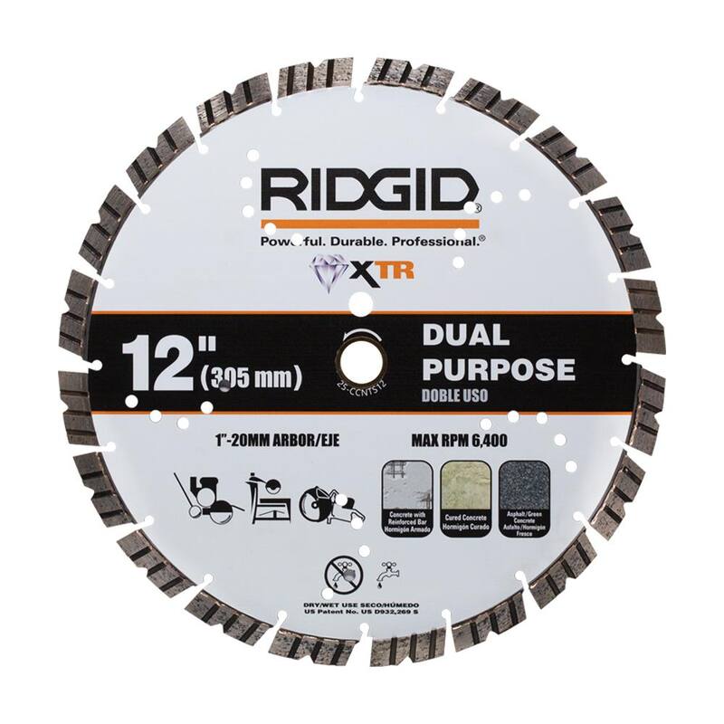 RIDGID 12 pulgadas. Hoja de sierra de diamante de corte de doble uso para mampostería con borde segmentado caminable - 25-CCNTS12