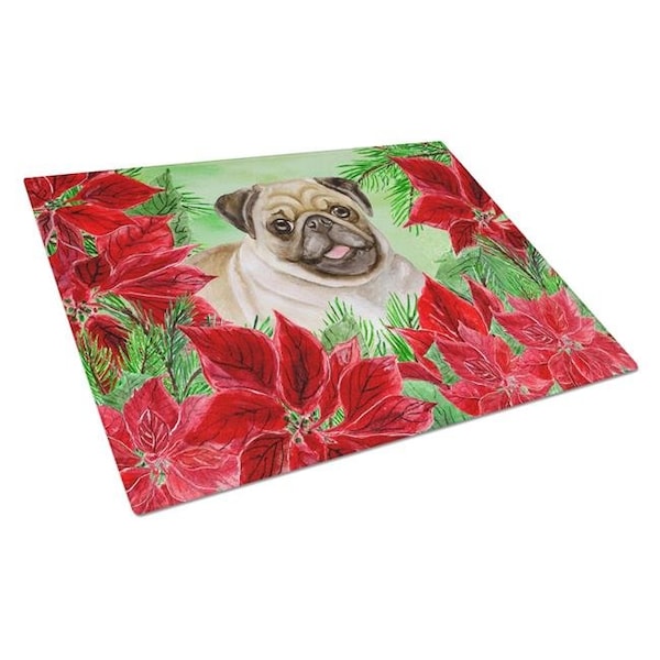 Carolines Treasures Carolines Treasures CK1365LCB Fawn Pug Poinsettas Glass Cutting Board; Large - CK1365LCB