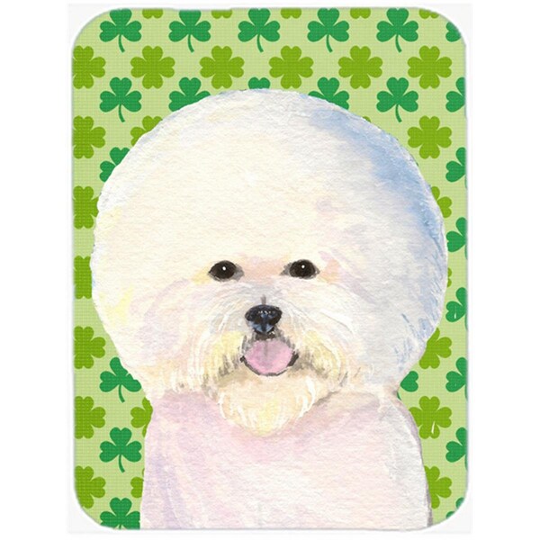 Carolines Treasures 12 x 15 in. Bichon Frise St. Patricks Day Shamrock Portrait Glass Cutting Board- Large - SS4457LCB