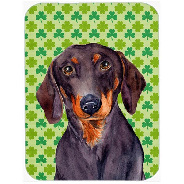 Carolines Treasures 15 x 12 in. Dachshund St. Patricks Day Shamrock Portrait Glass Cutting Board - Large - LH9178LCB