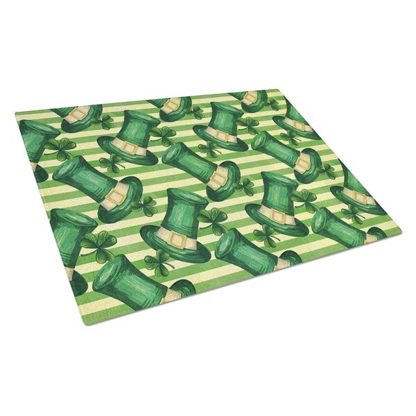 Carolines Treasures Watercolor St Patricks Day Leprechan Hat Glass Cutting Board, Large - BB7558LCB