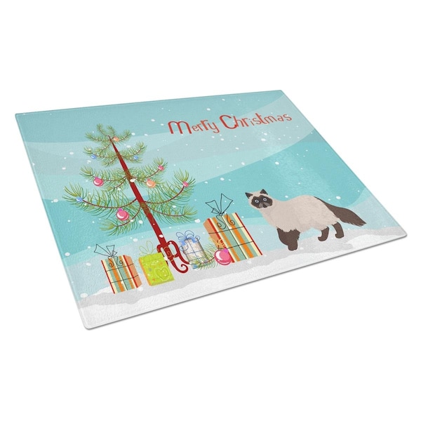 Carolines Treasures Colorpoint Persian Hymalayan Cat Merry Christmas Glass Cutting Board - Large - CK4593LCB
