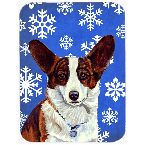 Carolines Treasures 15 x 12 in. Corgi Winter Snowflakes Holiday Glass Cutting Board - Large - LH9288LCB