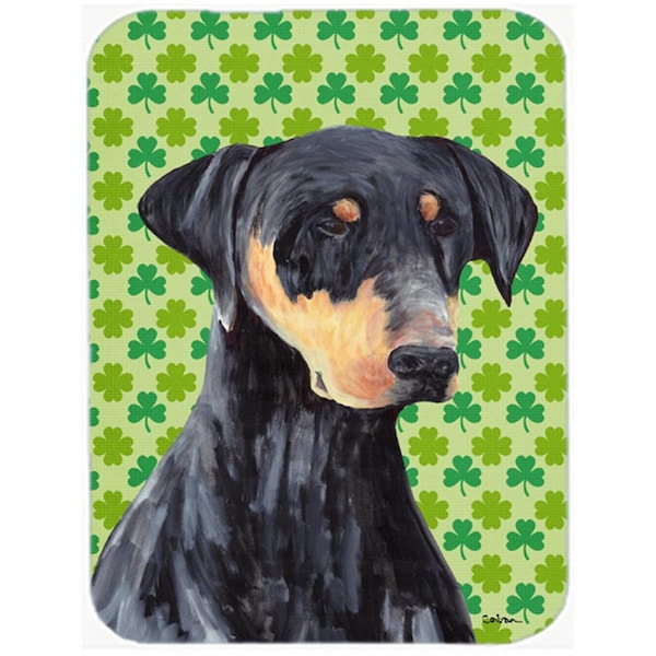 Carolines Treasures 12 x 15 in. Doberman St. Patricks Day Shamrock Portrait Glass Cutting Board- Large - SC9297LCB