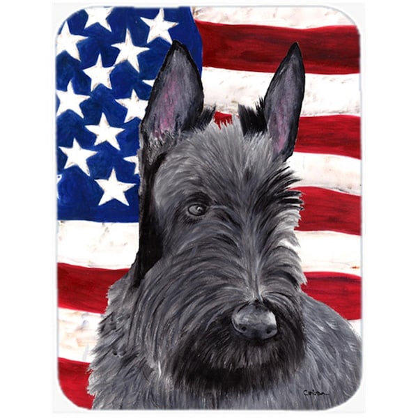 Carolines Treasures 15 x 12 in. USA American Flag with Scottish Terrier Glass Cutting Board - Large - SC9032LCB
