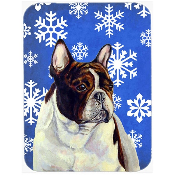 Carolines Treasures 15 x 12 in. French Bulldog Winter Snowflakes Holiday Glass Cutting Board - Large - LH9292LCB