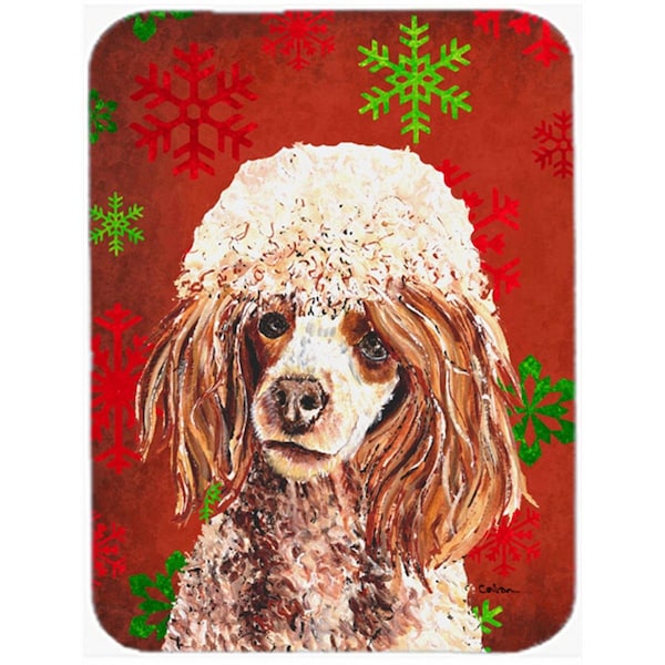 Carolines Treasures Red Miniature Poodle Large Size Red Snowflakes Holiday Glass Cutting Board - SC9747LCB