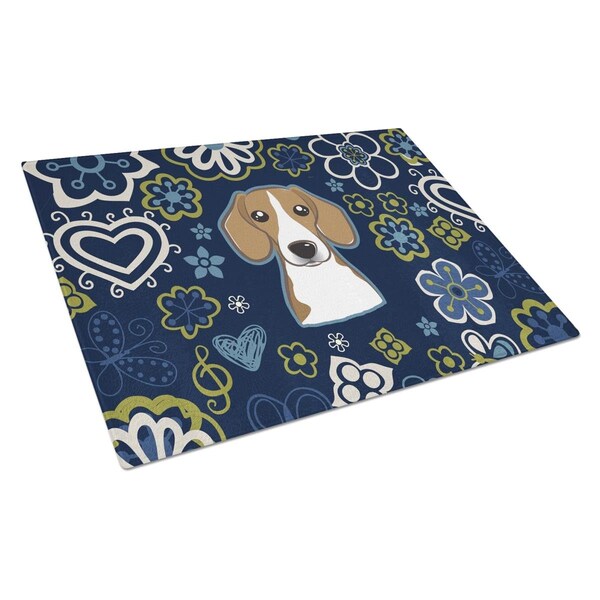Carolines Treasures Blue Flowers Beagle Glass Cutting Board Large - BB5090LCB