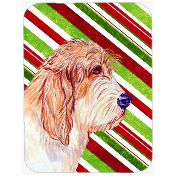 Carolines Treasures 15 x 12 in. Petit Basset Griffon Vendeen Candy Cane Christmas Glass Cutting Board - Large - LH9262LCB