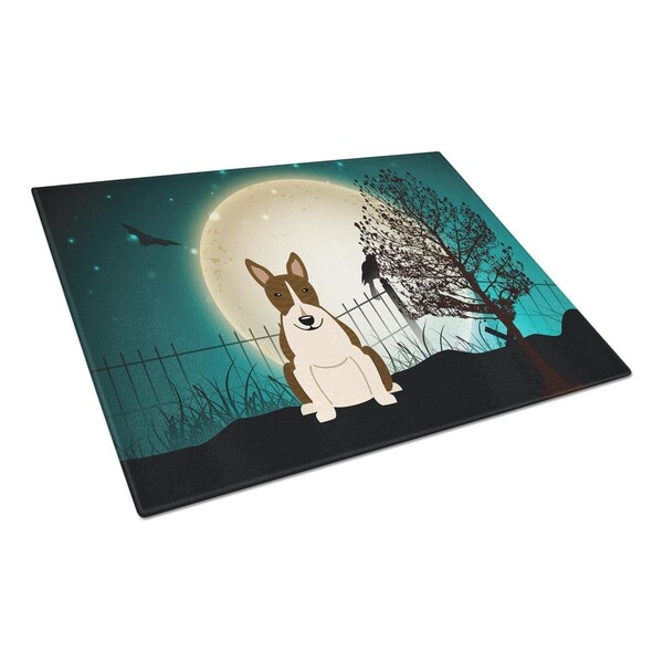 Carolines Treasures Halloween Scary Bull Terrier Dark Brindle Glass Cutting Board, Large - BB2326LCB