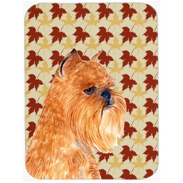 Carolines Treasures 12 x 15 in. Brussels Griffon Fall Leaves Portrait Glass Cutting Board- Large - SS4362LCB