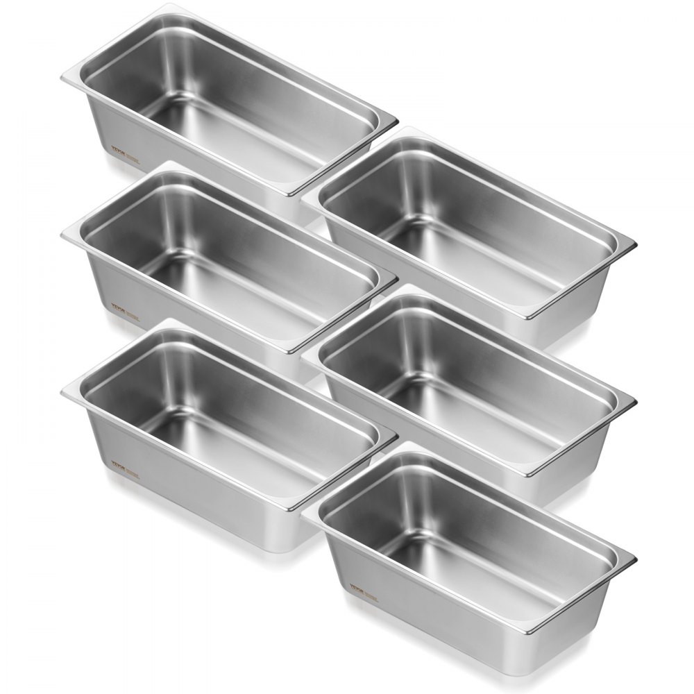 VEVOR 6 Pack Hotel Pans, Full Size Anti-Jam Steam Pan, 0.8mm Thick Stainless Steel Restaurant Steam Table Pan, 6-Inch Deep Commercial Table Pan, Catering Storage Food Pan, for Industrial & Scientific - 11QCCPWG6YCSQE87TV0