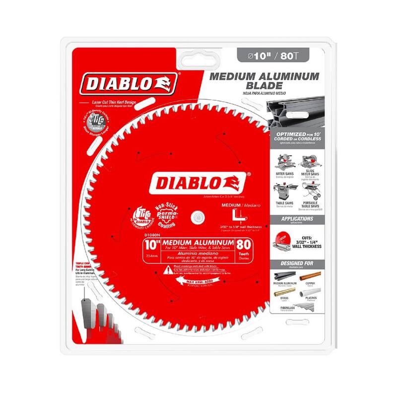 DIABLO Disco para sierra de aluminio de 10 pulgadas con 80 dientes para metales no ferrosos medianos y plásticos - D1080N