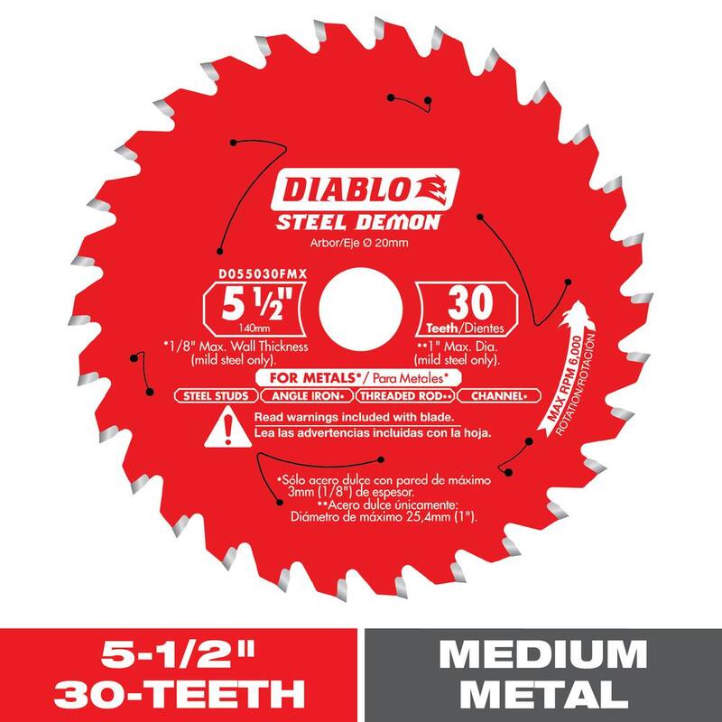 DIABLO Hoja de sierra circular de carburo Steel Demon de 5-1/2 pulgadas x 30 dientes para metal mediano - D055030FMX