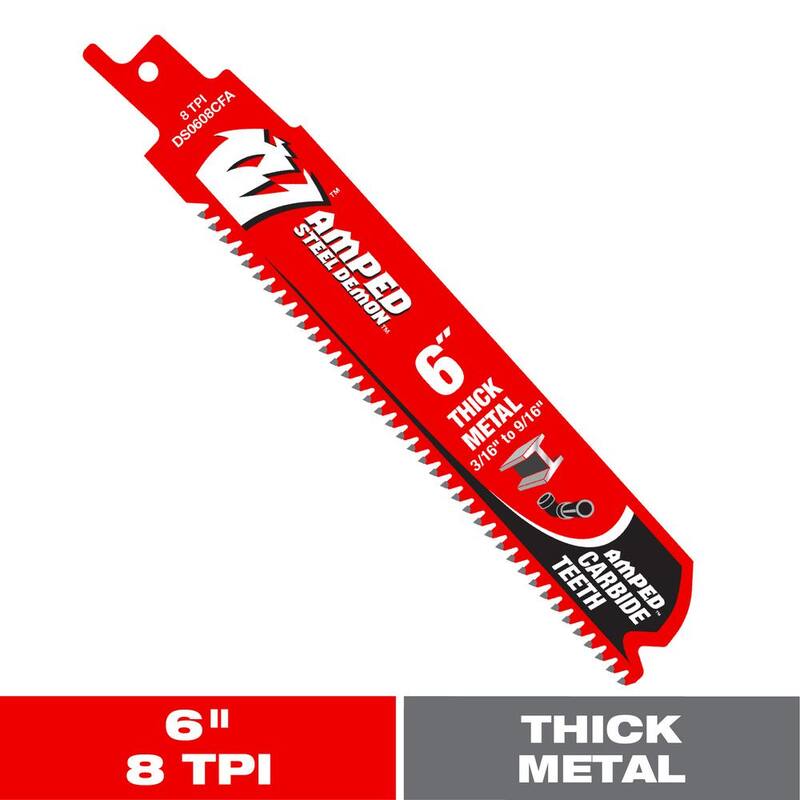 DIABLO 6 in. 8 TPI Steel Demon AMPED Carbide Reciprocating Saw Blade for Thick Metal Cutting - DS0608CFA

Hoja de sierra recíproca DIABLO Steel Demon AMPED de carburo de 6 pulgadas y 8 dientes por pulgada para corte de metal grueso - DS0608CFA
