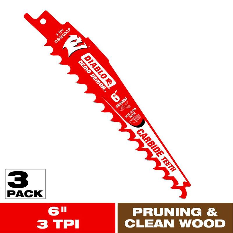 DIABLO 6 pulgadas 3 TPI Demo Demon Carbide Teeth Reciprocating Saw Blades para cortar madera y podar limpiamente - DS0603CP3